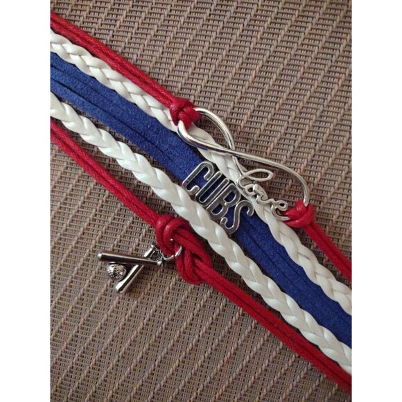 Baseball Cubs Charm Bracelet Rope Braided Band Chicago Red White Blue - Picture 4 of 11